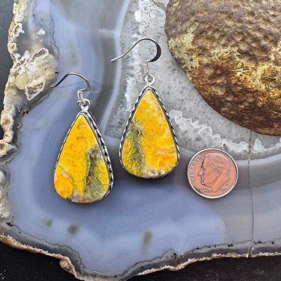 Sterling Silver Southwestern Style Teardrop Eclipse Jasper Dangle Earrings - Picture 8 of 10